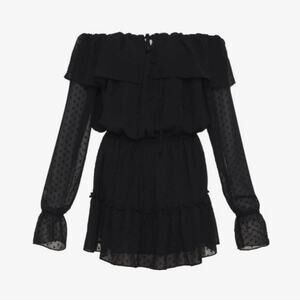 NEW Rumored Senorita Ruffled Tiered Off The Shoulder Midi Dress Black Size Large